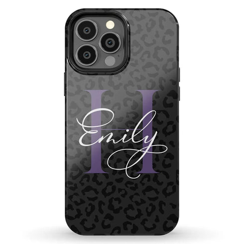 Monogram Personalized Dark Leopard iPhone Case